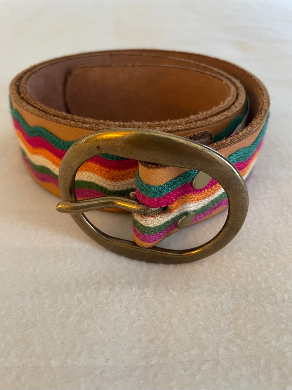 Lucky Brand Multicolor Woven Stripe Belt with Brass Oval Buckle